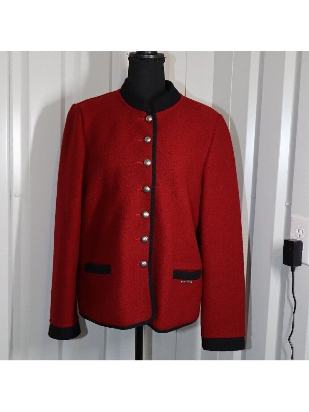 Geiger Collections Womens Wool Jacket Cardigan Red Black Size 42 US Large EUC